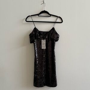 NWT Zara Black Sequin Mini Slip Dress